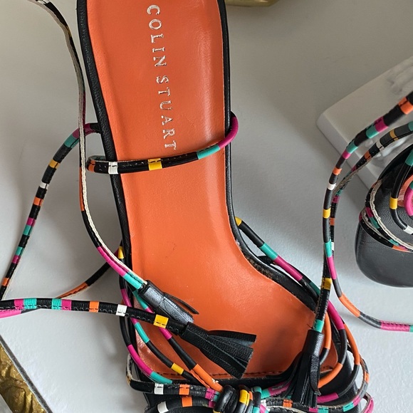 Colin Stuart Ankle strap tie up heels leather upper, 4" heel. - Picture 4 of 10